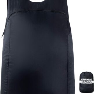Nanobag Daypack - Ultralight 16L Foldable Travel & Hiking Backpack, Reusable, Packable, Collapsible Bag for Men & Women (Black)