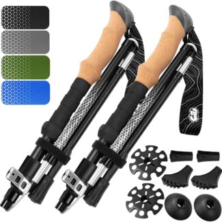 Premium Foldable Hiking Poles by USA Brand - Adjustable, Lightweight Trekking Poles Made of Aircraft Aluminum, Metal Locks Cork EVA Grips